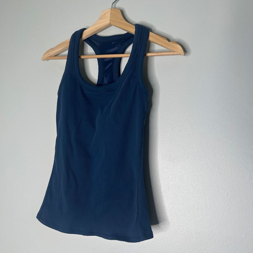 ALO YOGA Support Ribbed Racerback Tank In Rich Navy - Picture 5 of 7